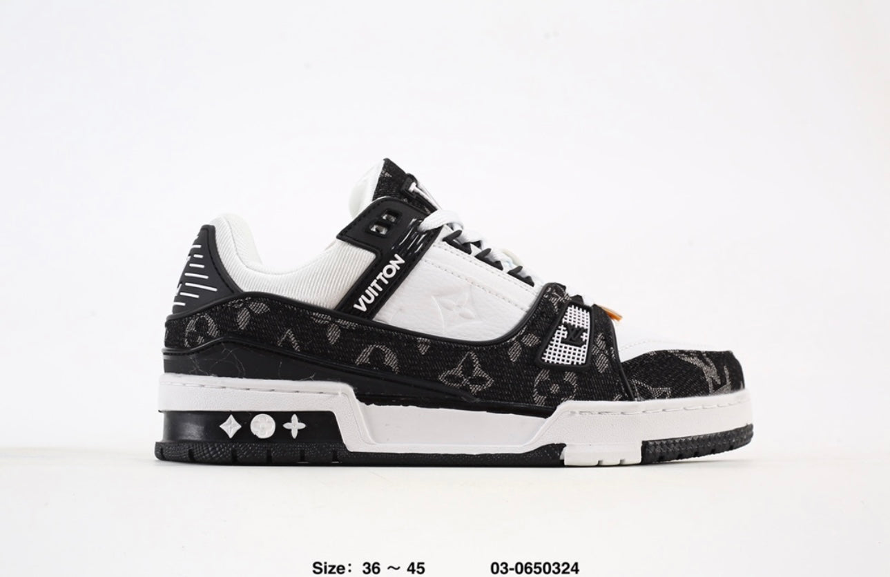 Black and White LV Trainer Sneakers