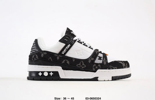 Black and White LV Trainer Sneakers